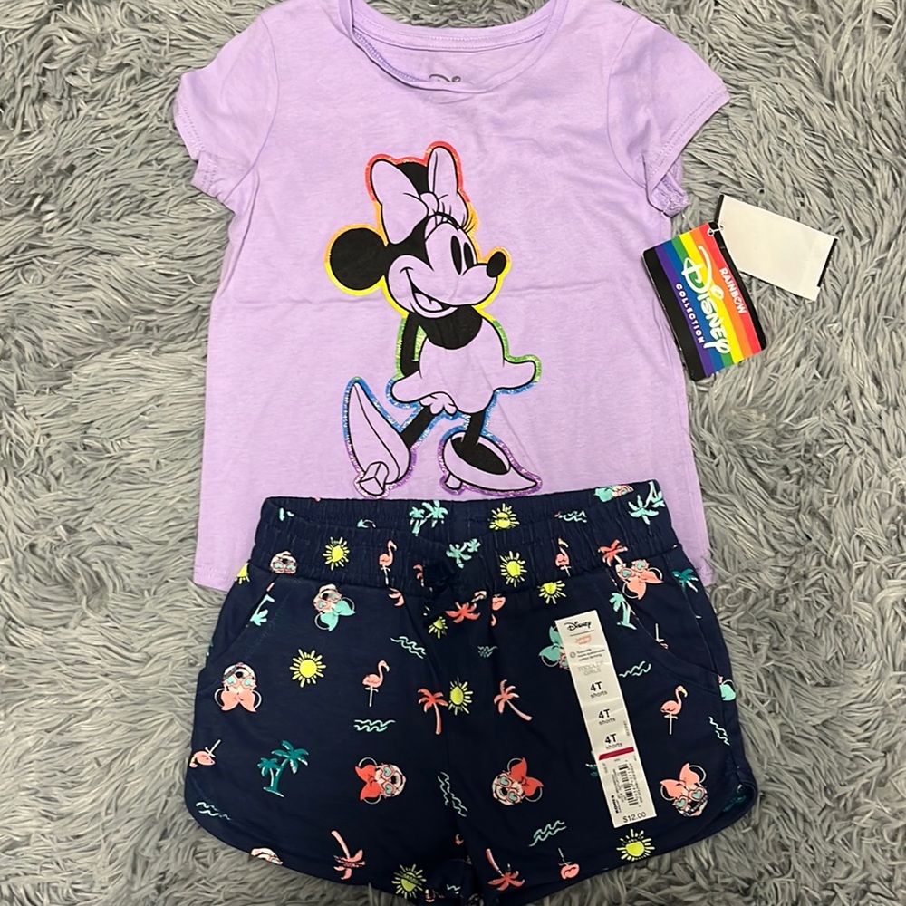 Disney Minnie Mouse shorts and T-shirt rainbow outfit size 4t